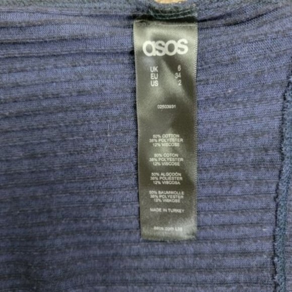 ASOS Zip-Front Crop Top Ribbed Short Sleeve Zip-Up Shirt Blouse Navy Blue US2 - Picture 8 of 8